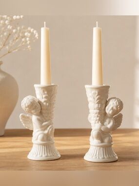 Vintage Cherub Candlestick Holders – Romantic Cottagecore Angel Decor